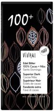 Vivani Chocolade puur superieur 100% + cacao nibs 80 gram