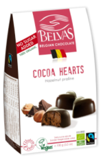 Belvas Chocolade hartjes met Hazelnoot Praline (Biologisch) 100g