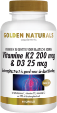 Golden Naturals Vitamine K2 200 mcg & D3 25 mcg 60 vegetarische capsules