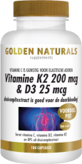 Golden Naturals Vitamine K2 200 mcg & D3 25 mcg 180 vegetarische capsules