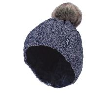 heat holders Ladies turnover cable hat with pom pom navy 1st