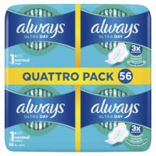 Always Maandverband Ultra Normal 56 St Quattro Pack 1 stuk