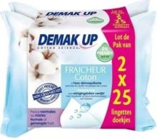 Demake'up Reinigingsdoekjes Katoenfris Droge Huid 2 x 25 Stuks