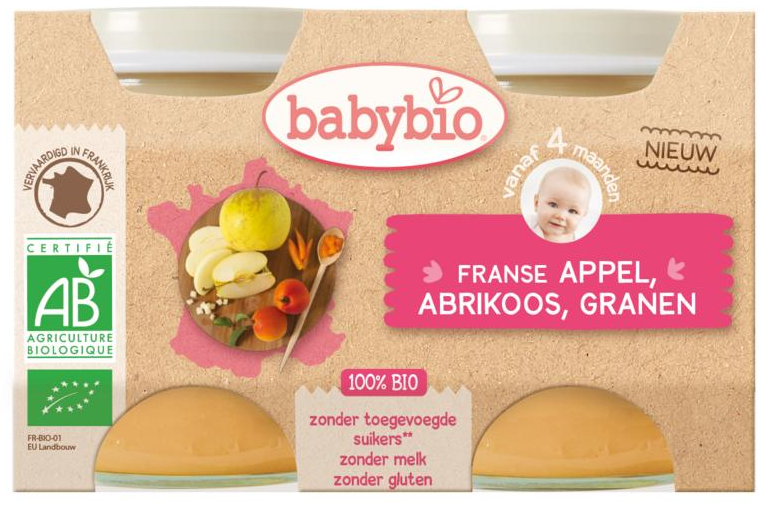 Goedkoopste Babybio Dessert appel-abrikoos granen bio 2x130gr