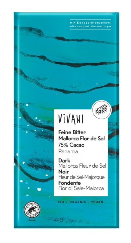 Vivani Dark 75% panama cocoa mallorca fleur de sel bio 10 x 80g
