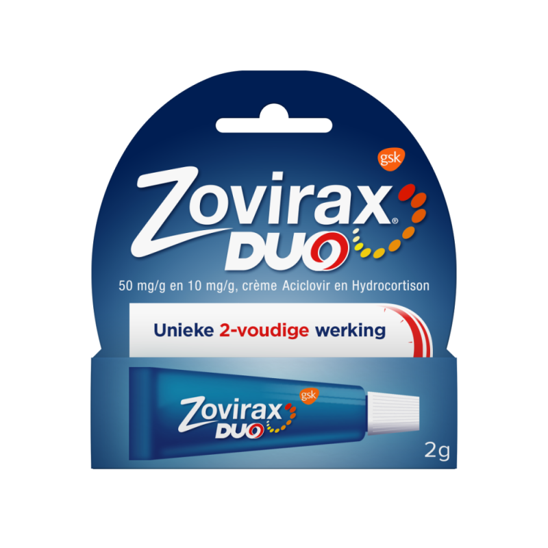 Zovirax Duo koortslipcrème, aciclovir 50mg/g en hydrocortison 10mg/g 2 Gram