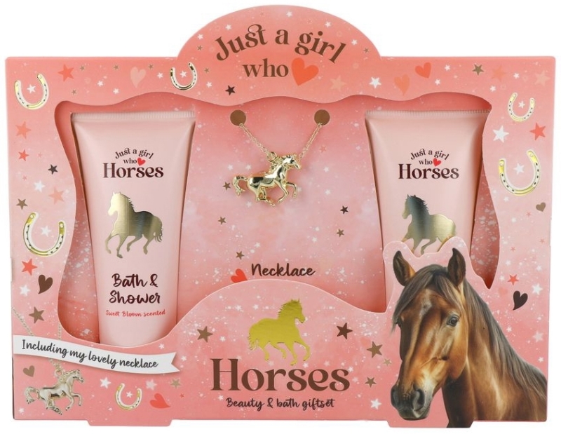 Loves horses ketting badgeschenkset, inhoud 75 ml. bad- en
