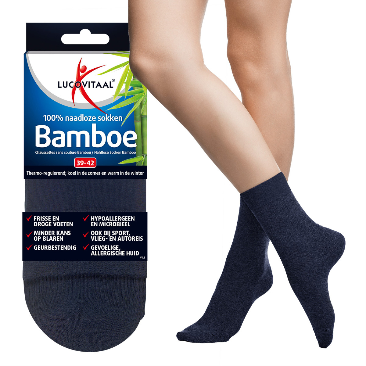 Lucovitaal Bamboe Sok Lang Blauw 39-42 1 paar