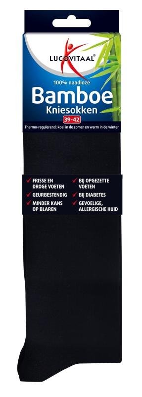Bamboe kniesok zwart maat 39-42 1paar