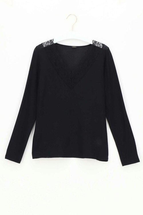 Oroblu Dames Perfect Line Cashmere Lace T-Shirt Long Sleeve Black