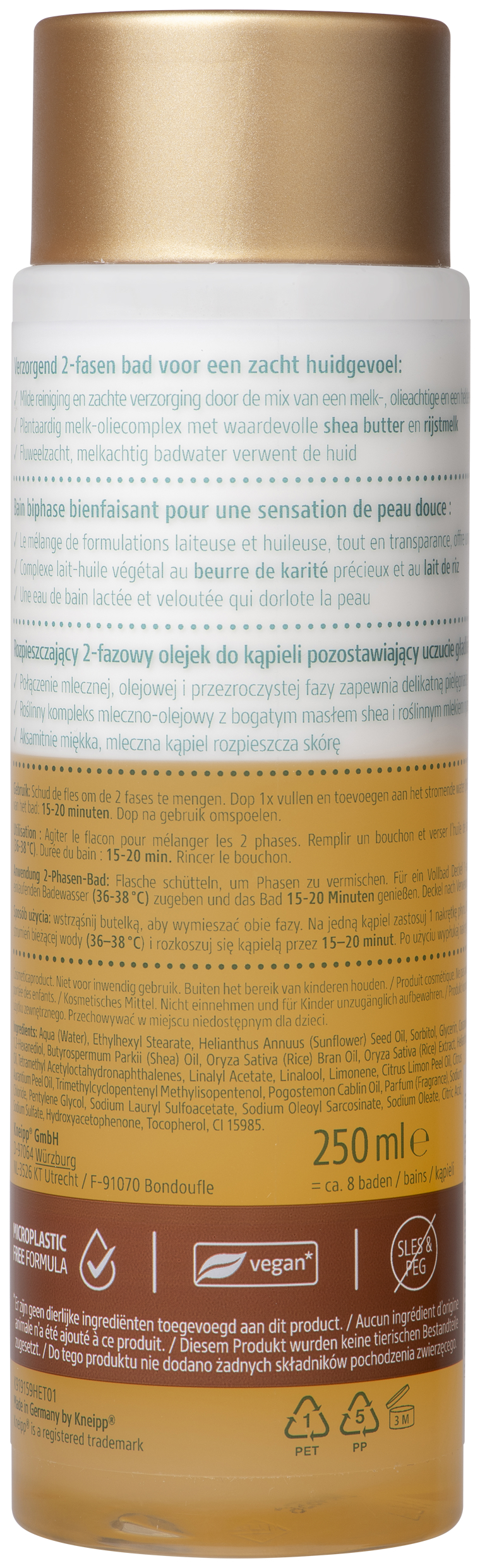 Kneipp 2-Fasen Badolie Shea & Rijstmelk 250 ml
