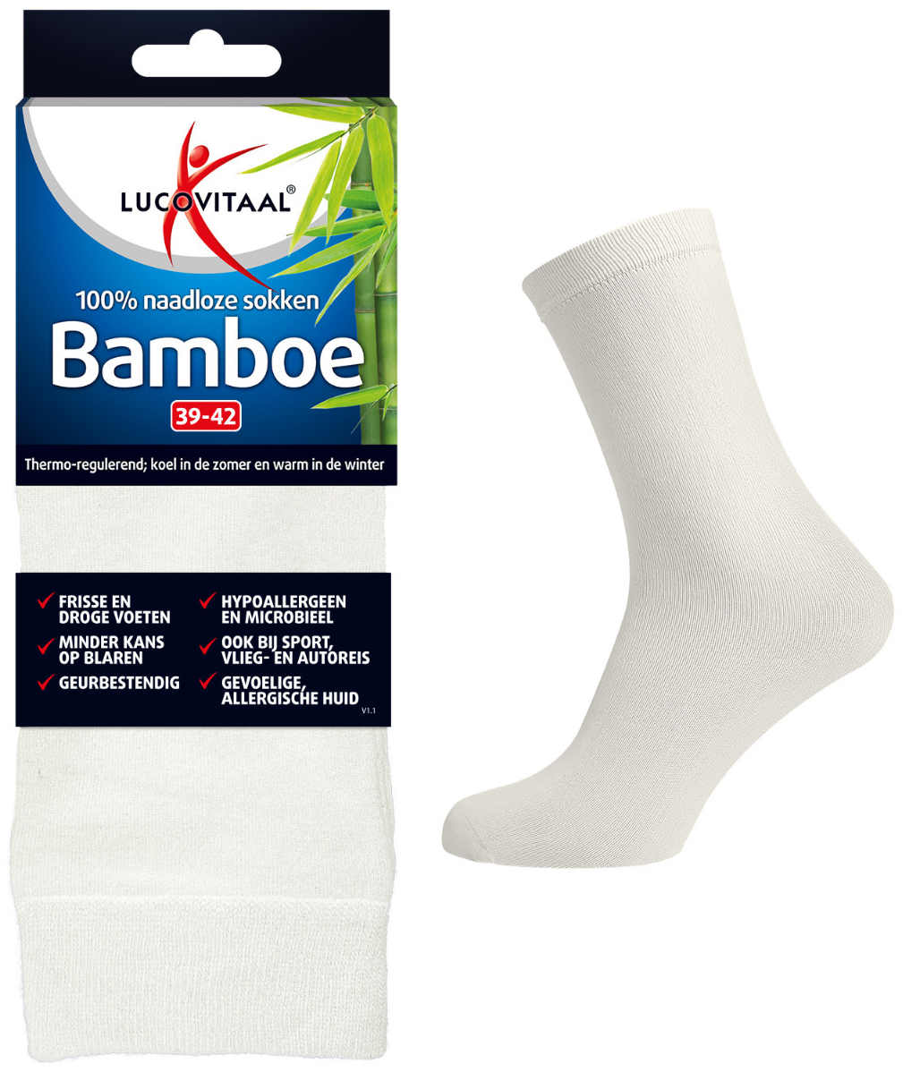 Lucovitaal Bamboe sok lang wit maat 39-42 1 Paar