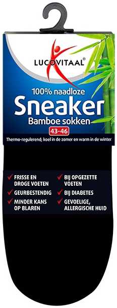 Lucovitaal Bamboe Sneakersok Zwart 43-46 1 paar