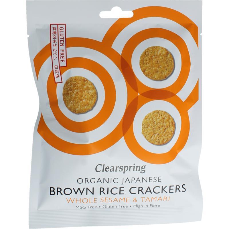 Bruine rijstcracker met sesam & tamari bio 40g