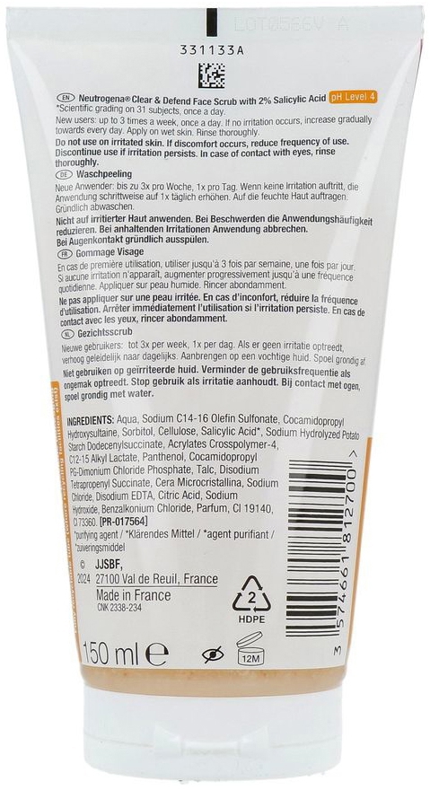 Neutrogena Clear & Defend 2% Salicylzuur Gezichtsscrub 150 ml