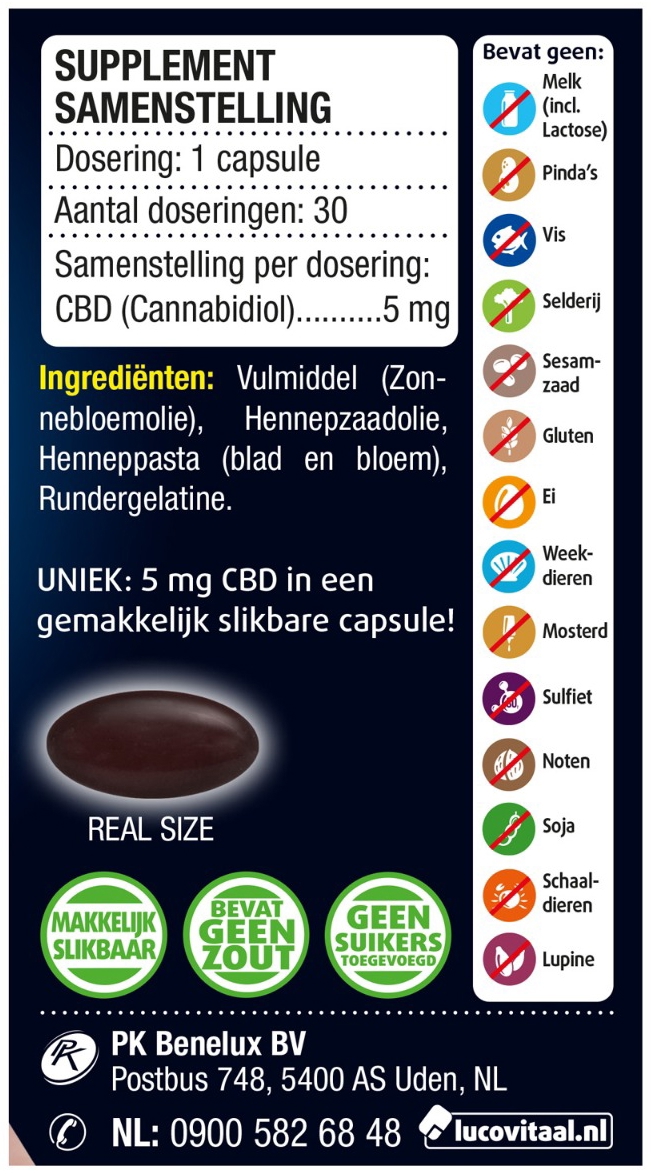 Lucovitaal CBD Cannabidiol 5mg 30 capsules