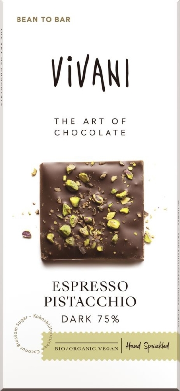 Vivani Chocolade puur 75% espresso pistacchio bio 80g