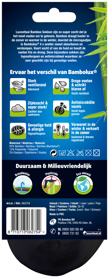Lucovitaal Bamboe Enkelsokken Zwart 39-42 1 paar