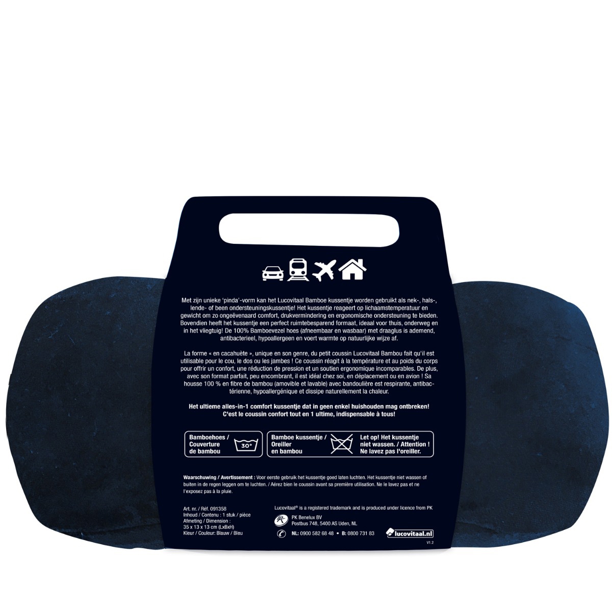 Lucovitaal Bamboe Pinda Kussentje (Blauw) 1 stuk