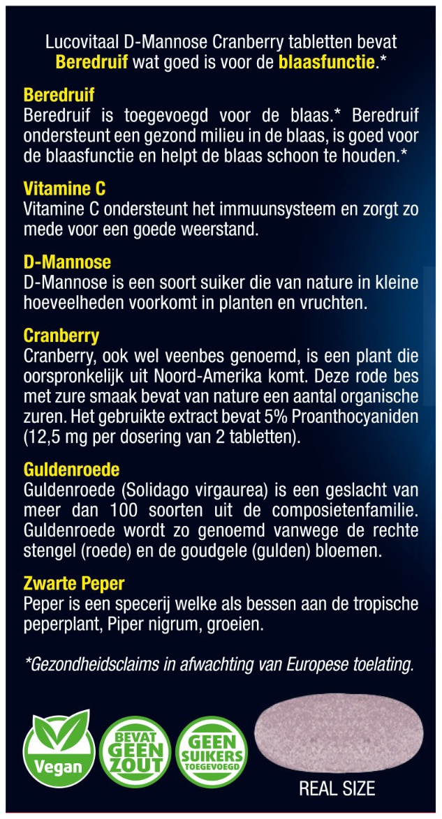 Lucovitaal D-Mannose Cranberry Blaasfunctie 60 tabletten