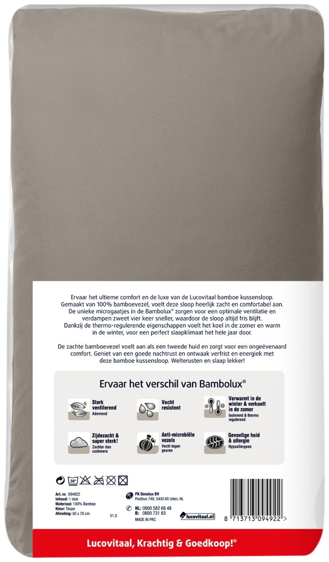 Lucovitaal Kussensloop Bamboo Taupe 50x70 1st