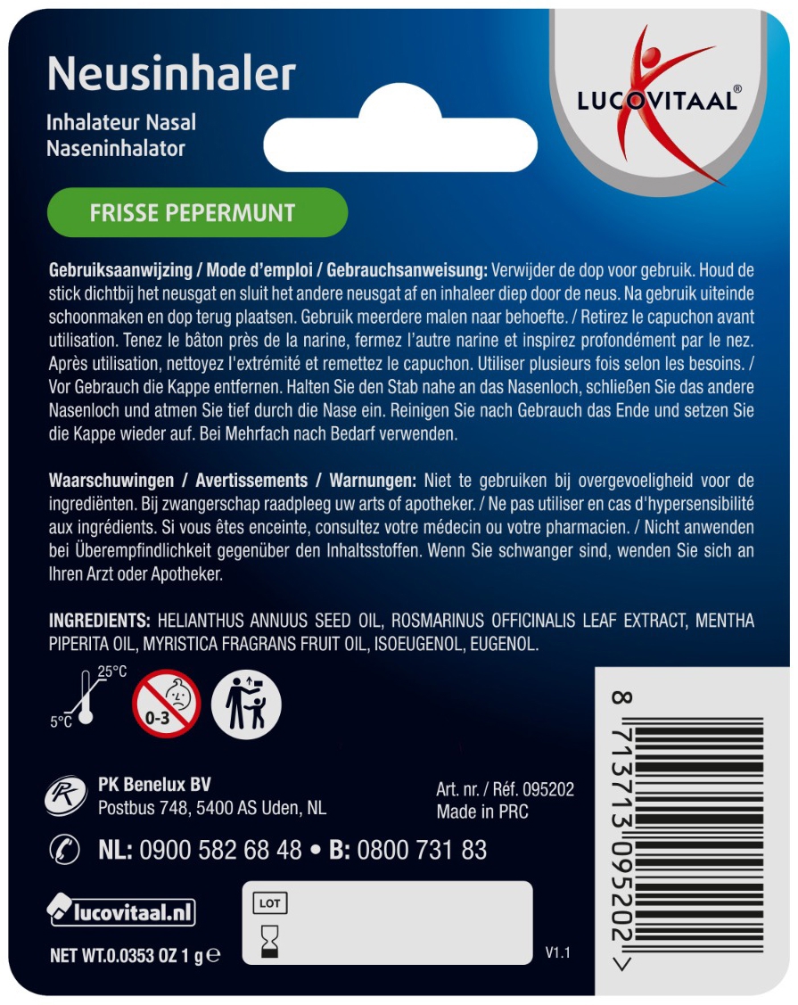 Lucovitaal Neusinhaler Frisse Pepermunt 1 Stuk