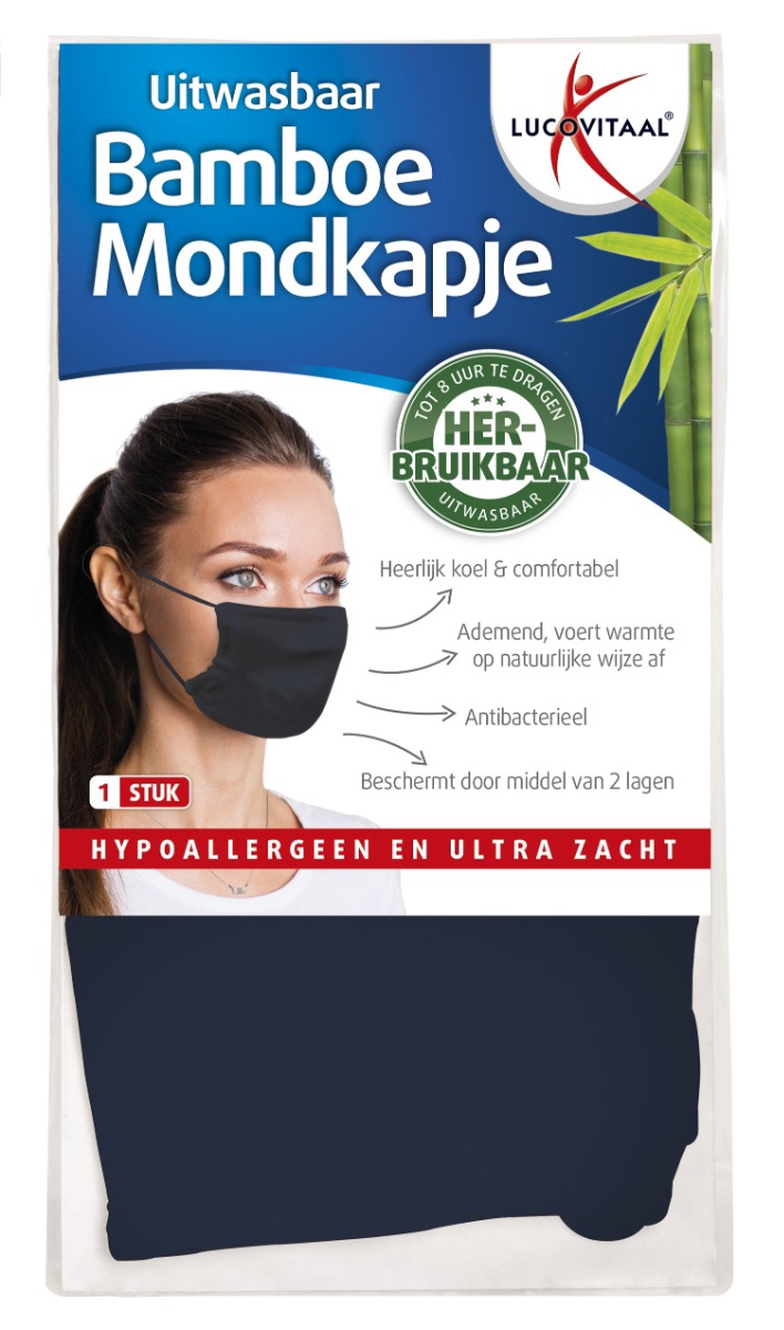 Lucovitaal Bamboe Mondkapje Blauw 1 stuk