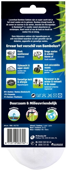 Lucovitaal Bamboe Enkelsok Wit 39-42 1 paar