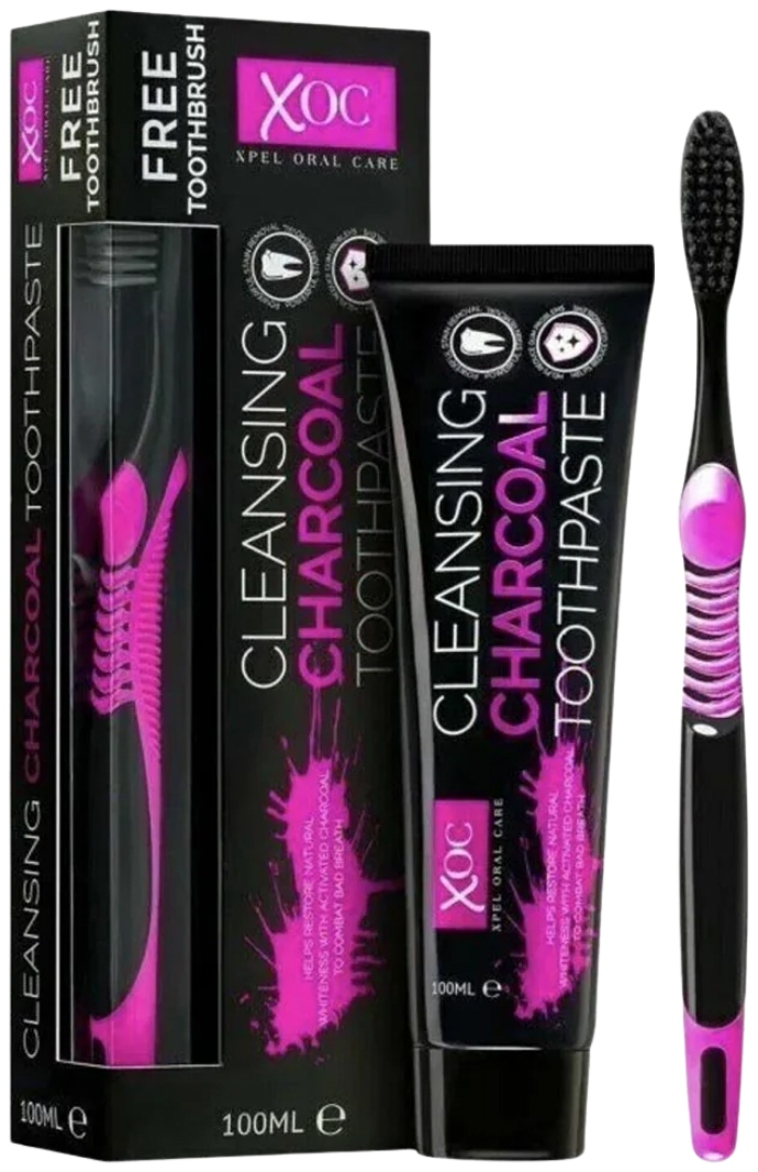 N.v.t. Xoc Tandpasta Charcoal 100ml + Tandenbor 2 Stuks 2stuks