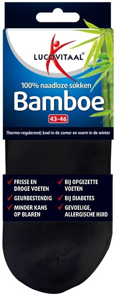Lucovitaal Bamboe Enkelsok Zwart 43-46 1 paar