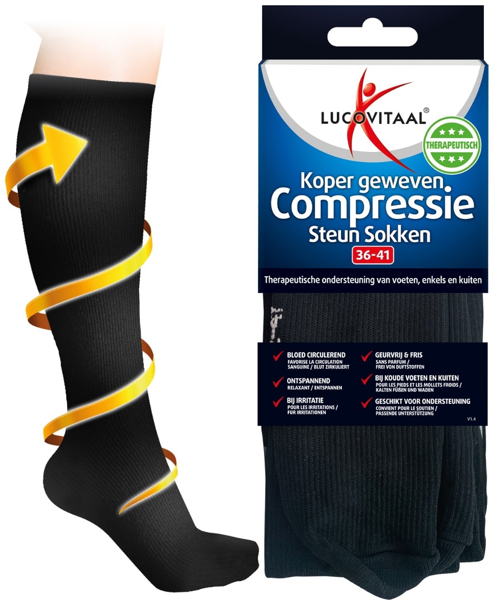 Lucovitaal Koper Geweven Compressie Steun Kousen 36-41 1 paar