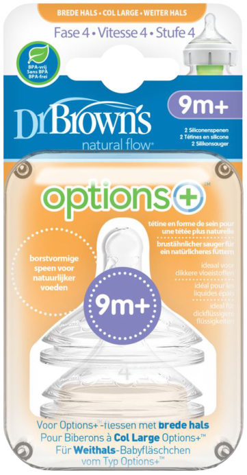Dr Brown's Papspeen Options+ Brede Halsfles Fase 4 2 stuks