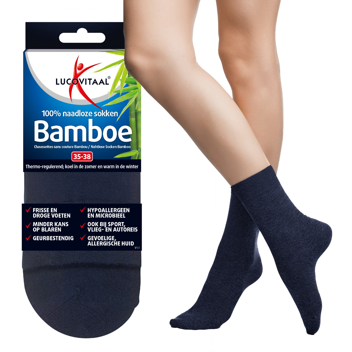 Lucovitaal Bamboe Sok Lang Blauw 35-38 1 paar