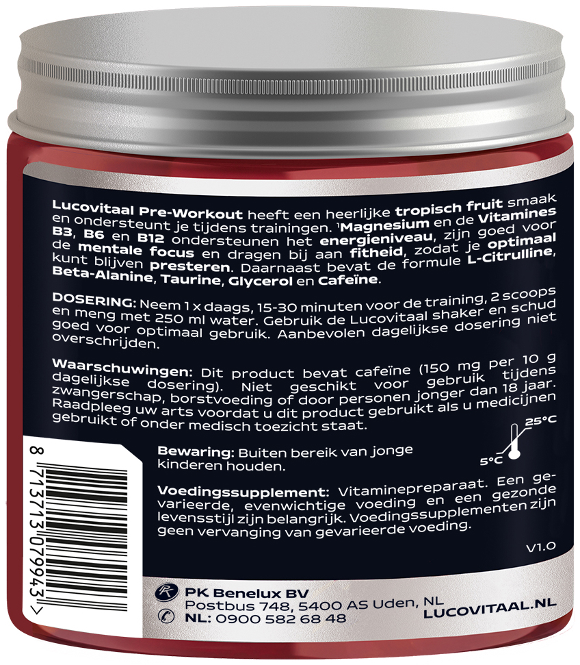 Lucovitaal Pre-Workout Tropisch Fruit 200 Gram
