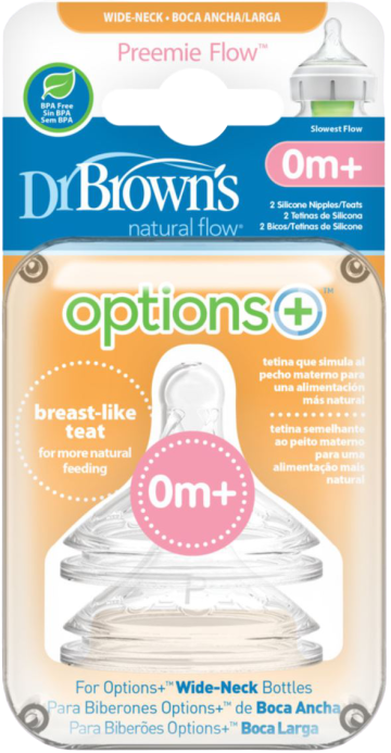 Dr Brown's Prematuurspeen Options+ Brede Halsfles 2 stuks