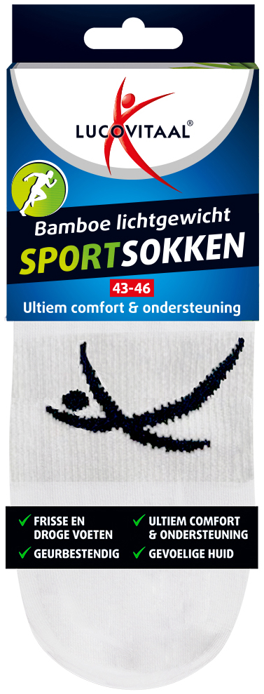 Lucovitaal Sportsok Bamboe Wit 43-46 1 Paar