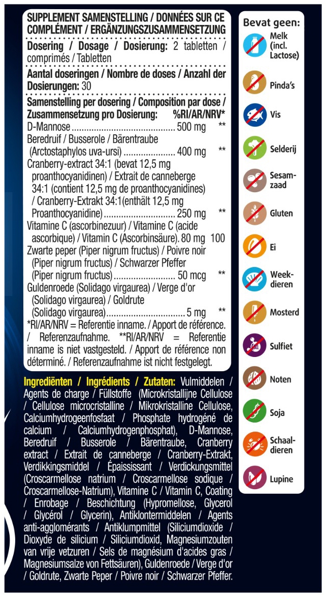 Lucovitaal D-Mannose Cranberry Blaasfunctie 60 tabletten