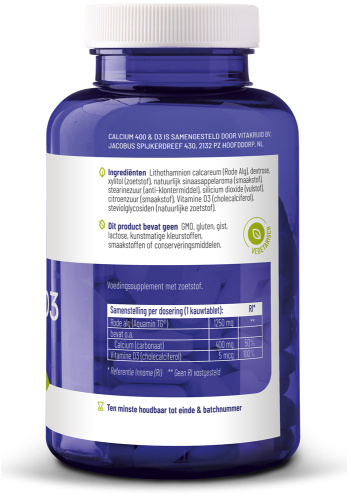 Vitakruid Calcium 400 & D3 uit Rode Alg 90 Kauwtabletten