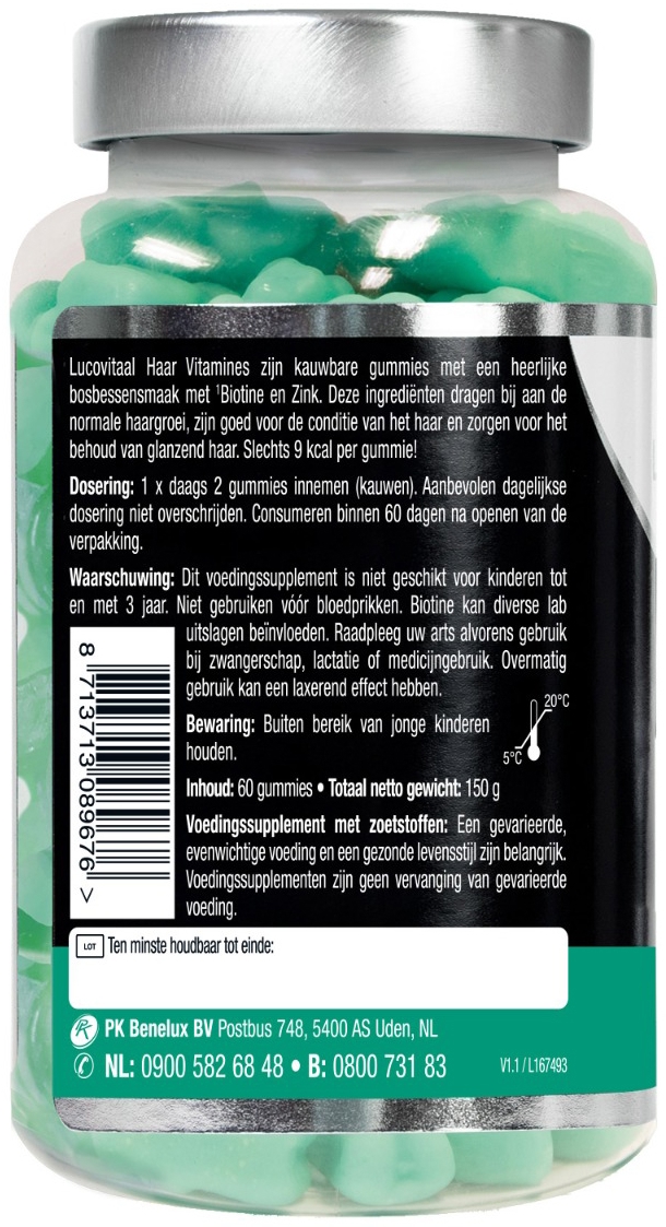 Lucovitaal Hair Vitamines Gummies Suikervrij 60 stuks