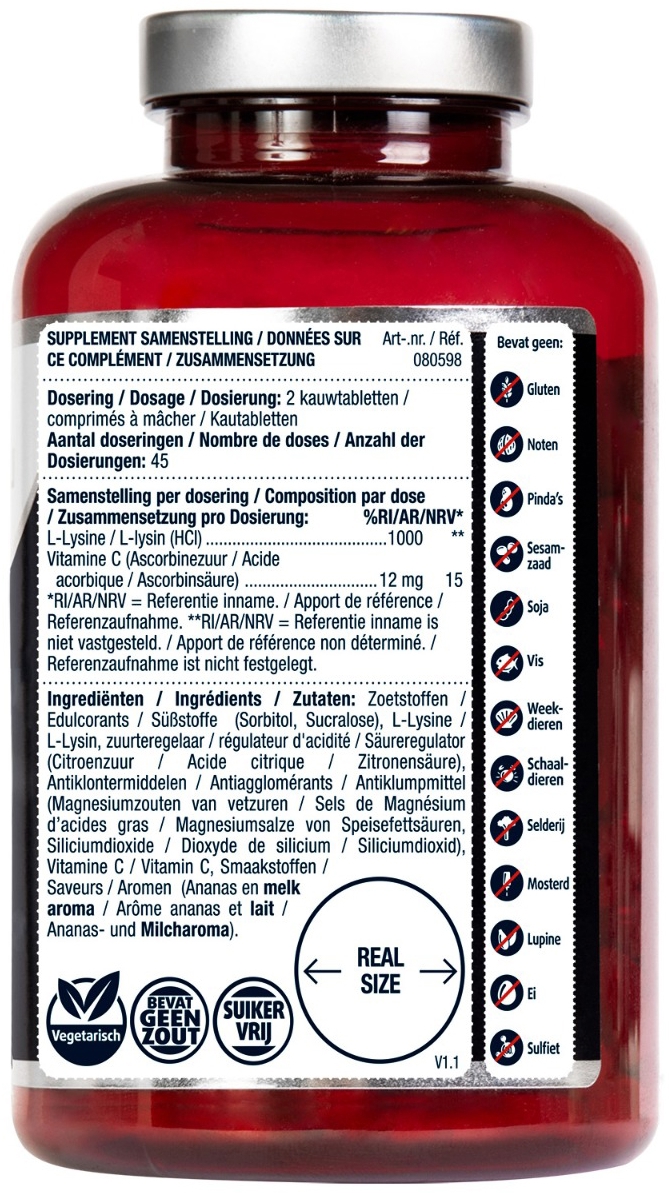Lucovitaal L-lysine 1000mg Kauwtabletten 90 Tabletten