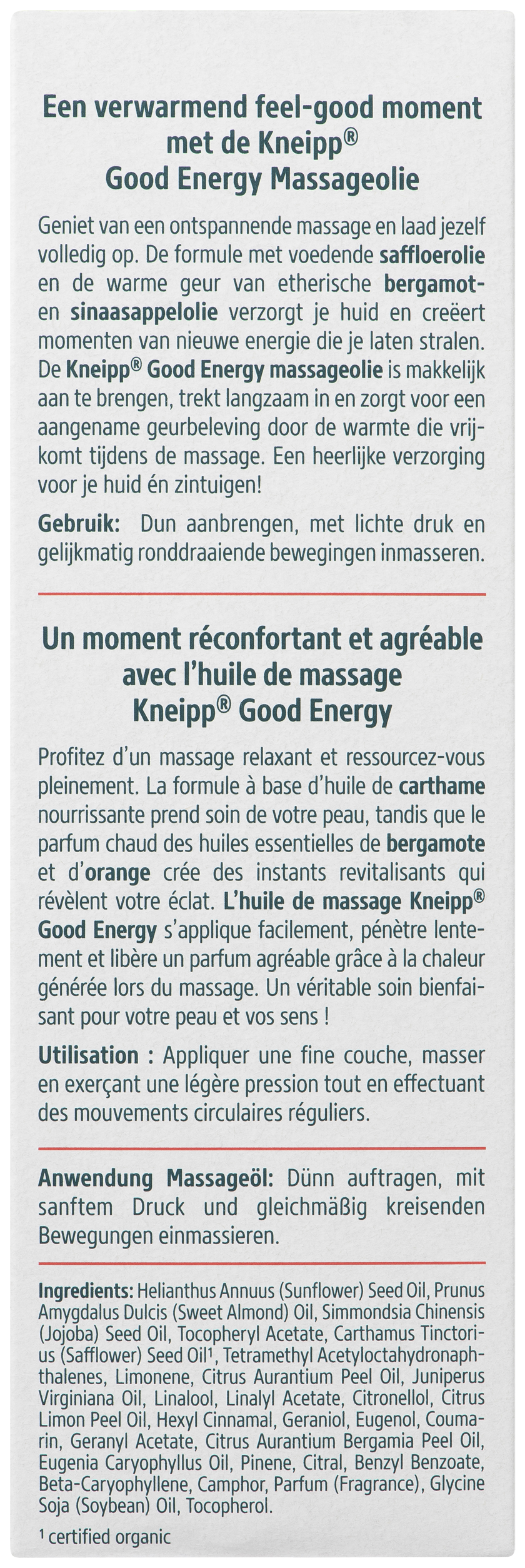 Kneipp Massageolie Good Energy (met pompje) 100 ml