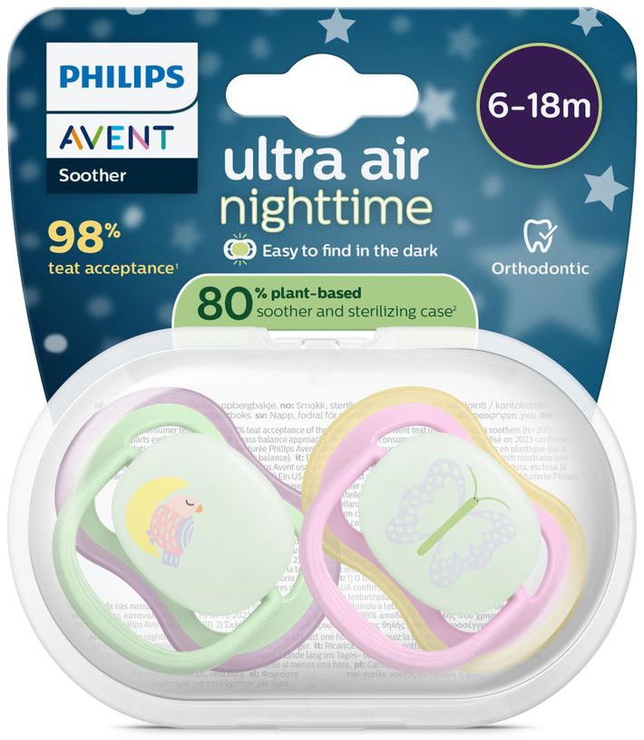 Philips Avent Fopspeen +6m Air Nacht Vogel/Vlinder 2 stuks