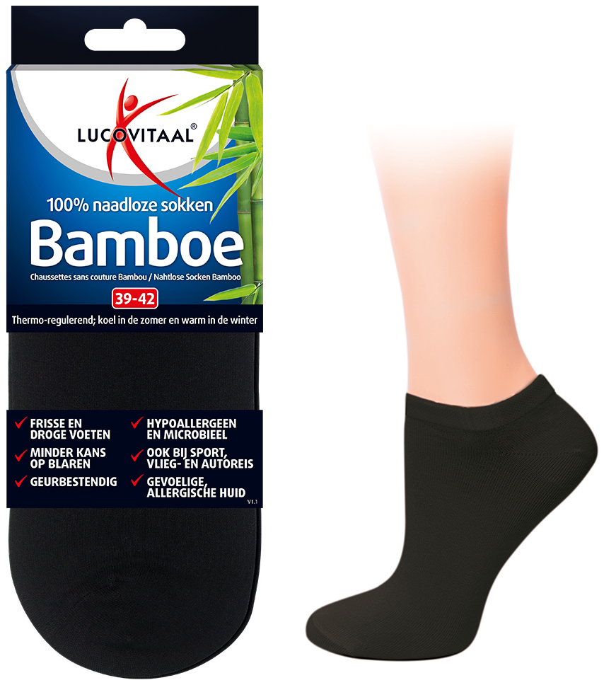 Lucovitaal Bamboe Enkelsokken Zwart 39-42 1 paar