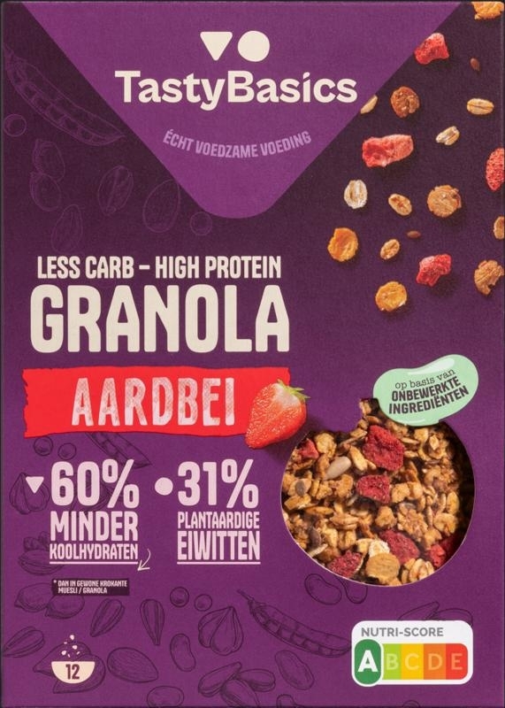 Less carb-high protein granola aardbei 350g