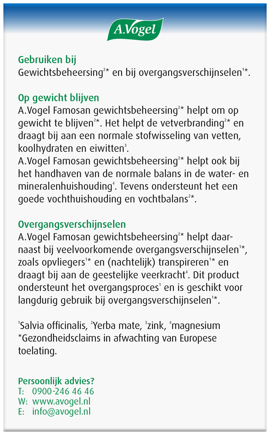 A.Vogel Famosan Overgang Gewichtsbeheersing tabletten 60 Stuks