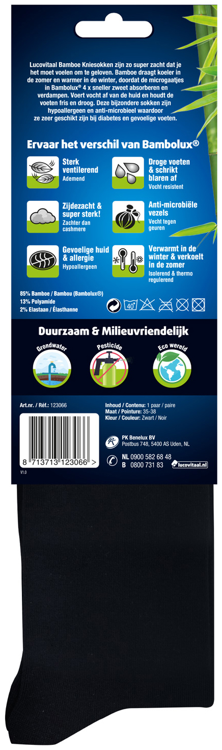 Lucovitaal Bamboe kniesok zwart maat 39-42 1paar