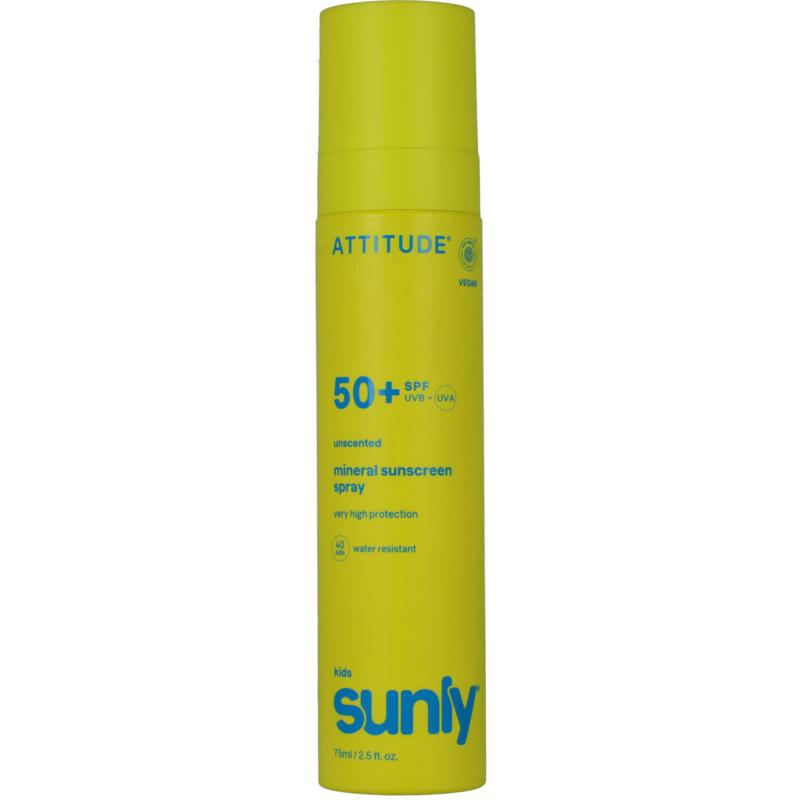 Attitude Sunly Zonnebrand Spray Kids Ongeparfumeerd SPF50 75 ml