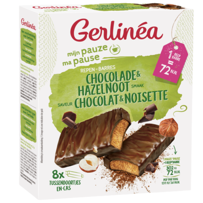 Gerlinea Pauze Reep Chocolade Hazelnoot 8 Stuks