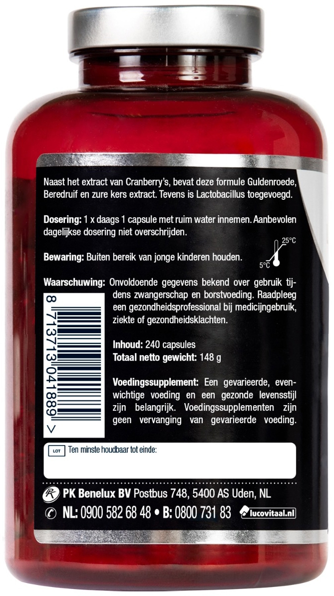 Lucovitaal Cranberry met X-tra Lactobacillus 240 capsules