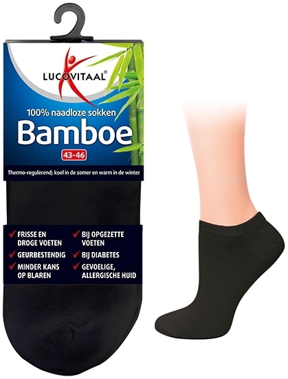 Lucovitaal Bamboe Enkelsok Zwart 43-46 1 paar